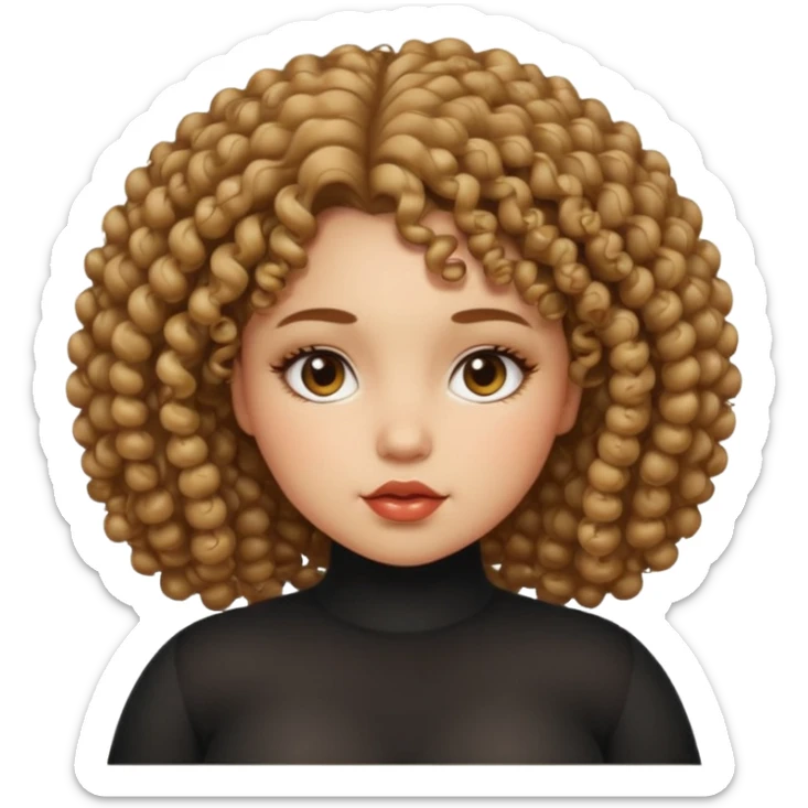 a girl face with kinky, horny, seductive expression with curly hair.the face will be round and chubby sticker