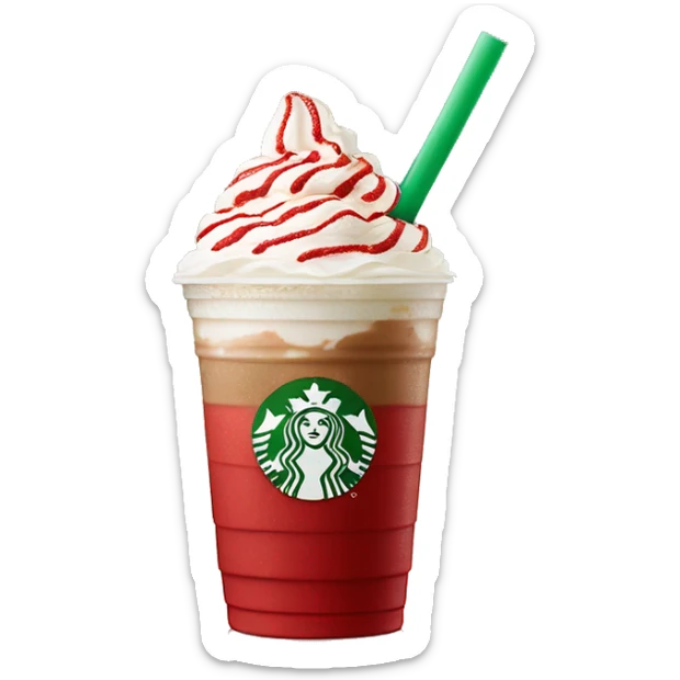 Peppermint Starbucks Frappuccino with one straw and red pieces in the drink sticker