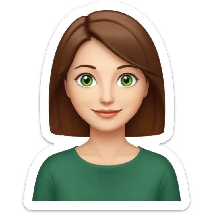 pretty middle age woman with green eyes and shoulder length straight brown hair casual sticker