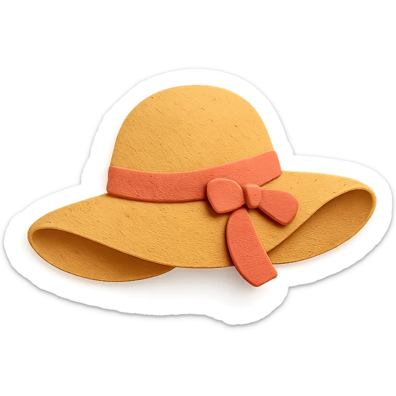 classic wide-brimmed women's sun hat, paper-craft style illustration sticker
