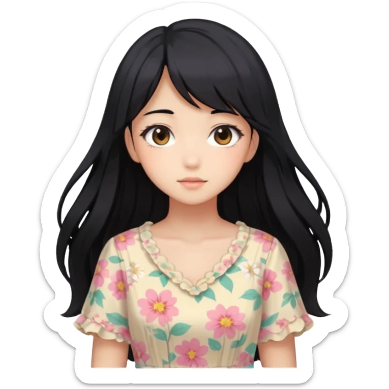 Gorgeous black hair Pastel Anime-Style light brown skin Lady sticker