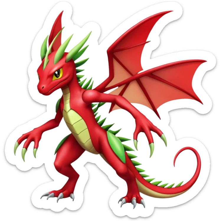  Cool Edgy Shiny Futuristic Ethereal Legendary Scizor-Charmeleon-Digimon-Schyther-Flygon-hybrid full body sticker