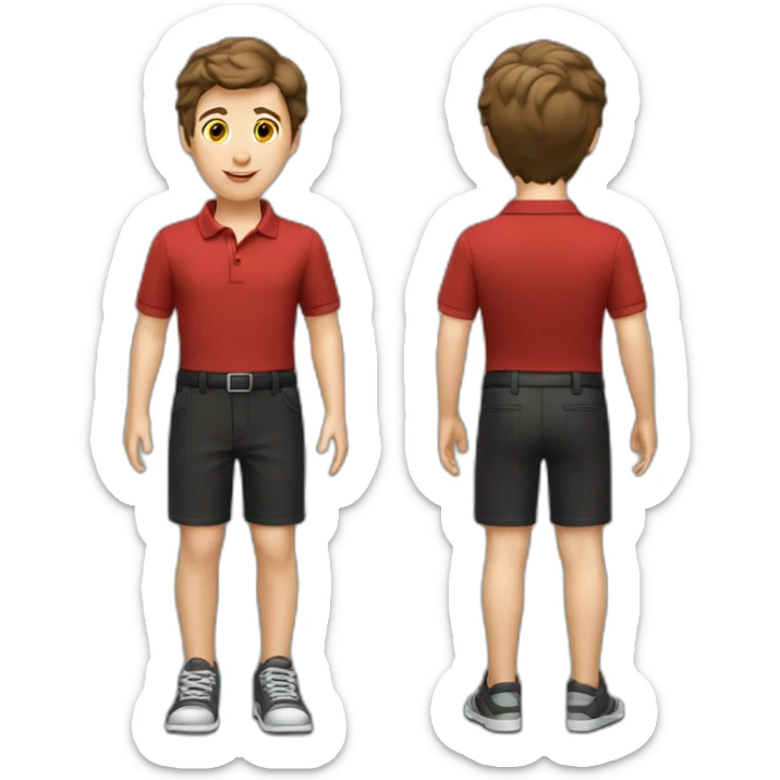 Caucasian-boy-child-dark-brown-hair-red-polo-shirt-black-trousers sticker