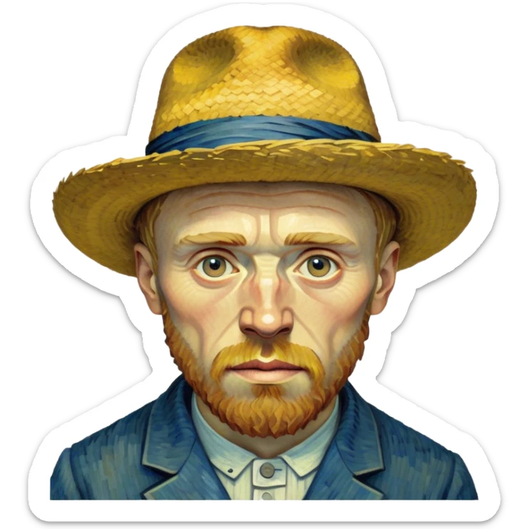 Cinematic Realistic Vincent van Gogh Portrait Emoji, depicted as the iconic artist with expressive brushstrokes and soulful eyes, rendered with rich textured detail and dynamic emotive lighting that captures his creative genius. sticker