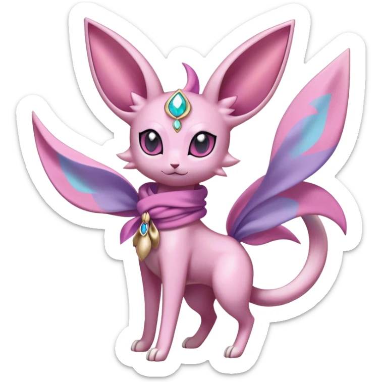 Shiny Cool Sparkly Cute Espeon-Sylveon-Fakemon-hybrid-fusion with a scarf full body sticker