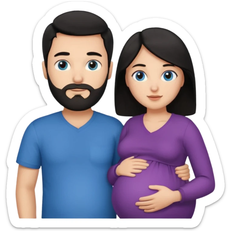 Couple pregnant Girl blue eyes with Black hair Boy with Brown hair and Beard sticker