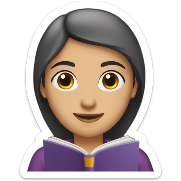 Armenian women with the purple clothes reading book and looking at camera and smiling  sticker