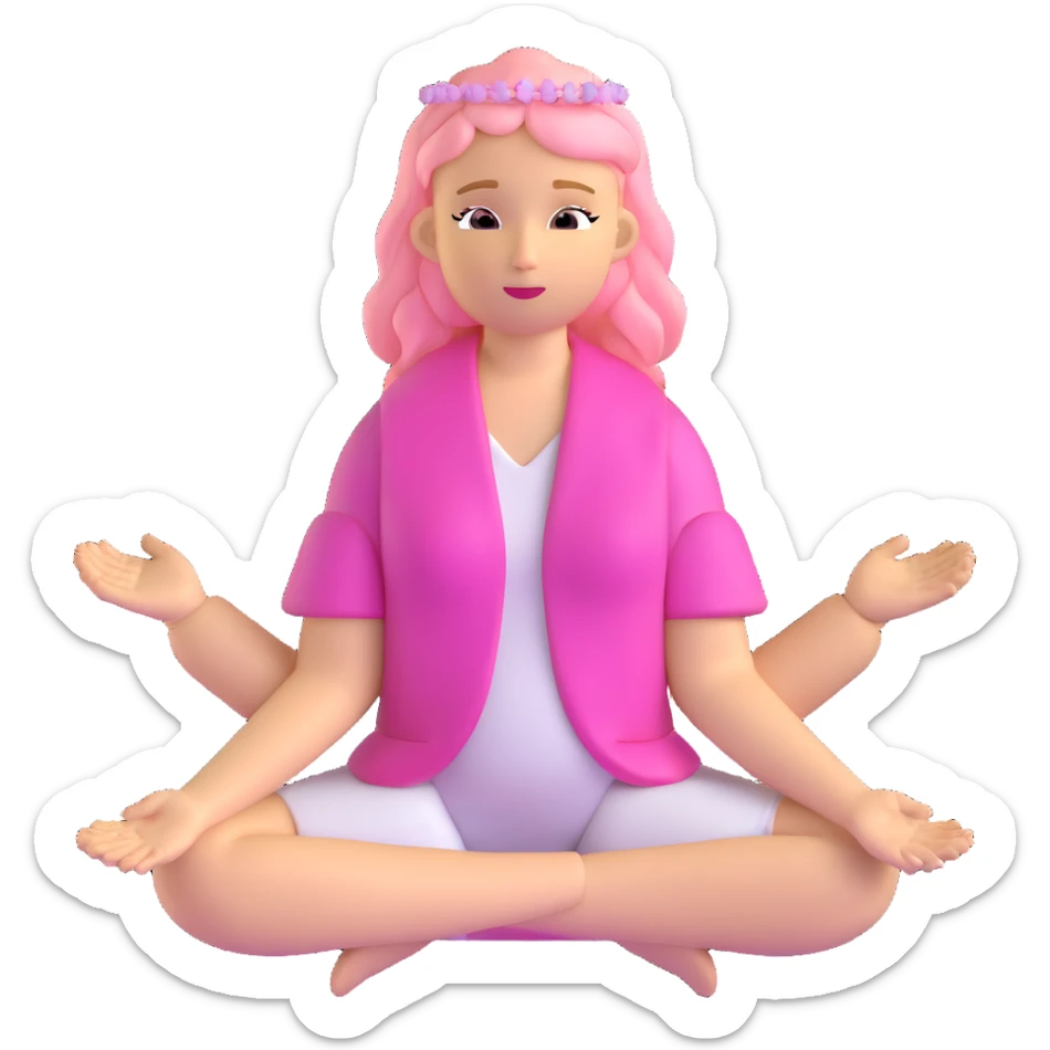 woman with long blonde hair as an angel meditating with pink hair accessories sticker
