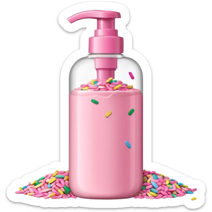 Pink shower gel light pink bottle with sprinkles and confeti on the bottle with a flip cap sticker