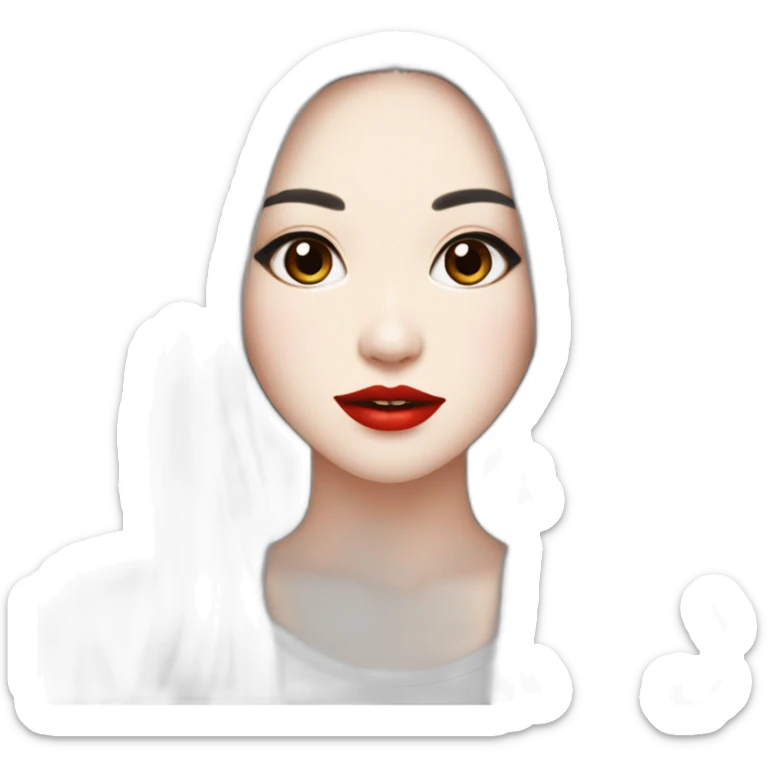 beautiful-young-woman,black-hair,long-hair,white-skin,oval-face,big-eyes,blackeyes,redlips,chinese sticker