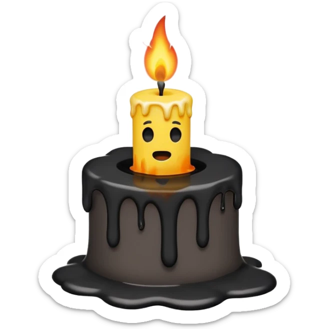 Minimalist emoji-style sticker of a candle with a broken or melted top and rising black smoke. No flame. Matte style. sticker