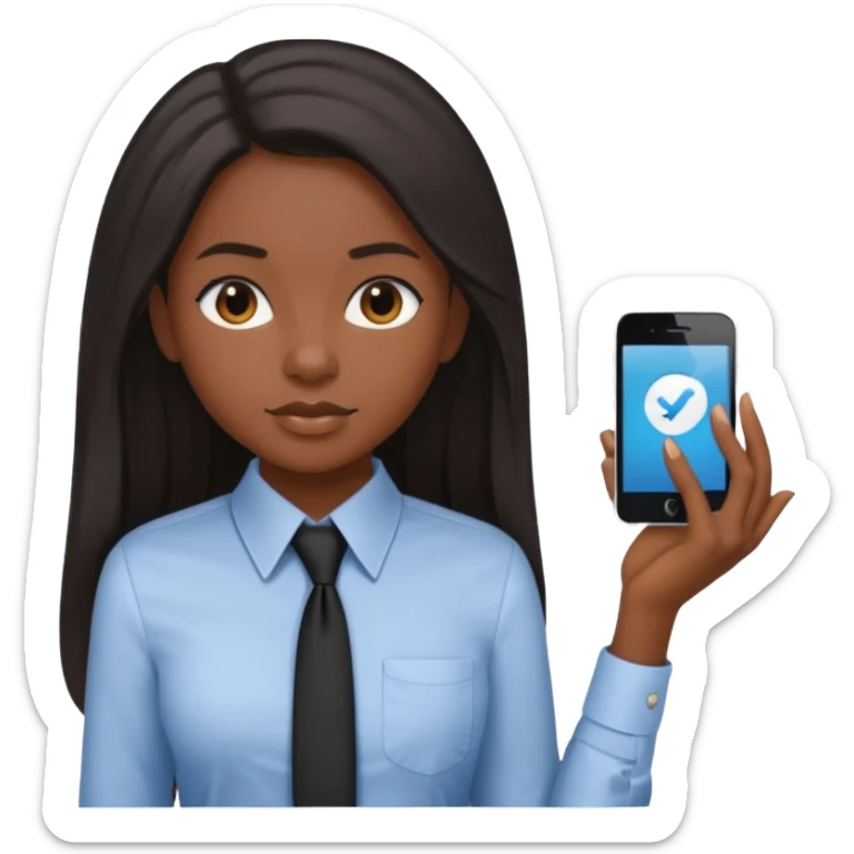 black girl working in collared formal shirt and long sleek hair sticker