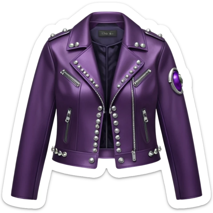 Dolce and gabanna brand Cropped midnight plum color leather detailed jacket for women with silver metallic chrome, gothic edgy style embellishments. 8k, 5000x5000px, 3D rendering, realistic, isolated still life, no emoji faces no emoji icons no human figures  sticker