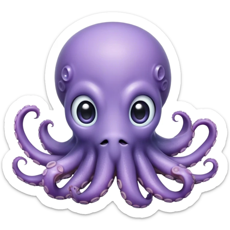 Cinematic Cute Shy Baby Octopus Portrait Emoji, Tentacles tucked slightly inward in an adorably bashful pose, featuring a softly glowing, round light blue-purple body with enormous, soulful eyes peering out timidly, Simplified yet irresistibly adorable features, highly detailed, glowing with a delicate, soothing marine radiance, high shine, quiet yet expressive, stylized with an air of gentle mystery, soft glowing outline, capturing the essence of a tiny, shy deep-sea creature that seems as if it could slowly peek out and explore the world with cautious curiosity! sticker