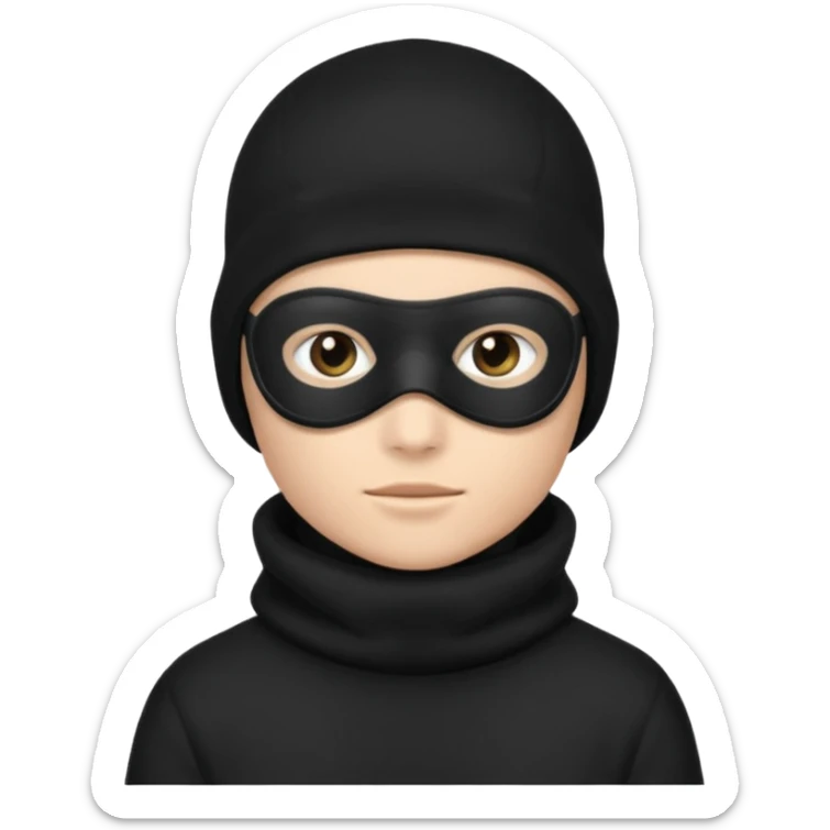 Hazme un emoji que sea una persona con pantalones anchos color negro con un saco negro y con un pasamontañas sticker