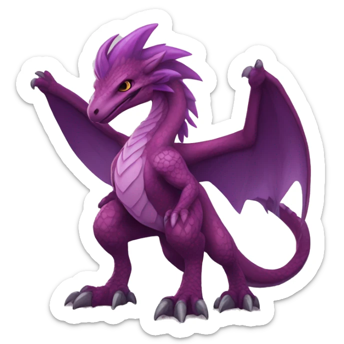 Mauve-maroon-red-violet-colored anthro-raptor-dragonkin-scalie-sona-Fakémon-hybrid with a mane on head and back full body sticker