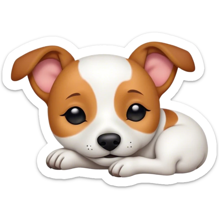 Meme-Worthy Cute Sleeping Jack Russell Terrier Portrait Emoji, Head and body resting peacefully with a contented smile, showcasing a compact, alert yet relaxed form with eyes gently closed in serene slumber, Simplified yet adorably endearing features, highly detailed, glowing with a soft, drowsy canine light, high shine, relaxed and utterly lovable, stylized with an air of playful laziness, soft glowing outline, capturing the essence of a sleeping Jack Russell Terrier that feels destined to become the next viral icon of adorable rest! sticker