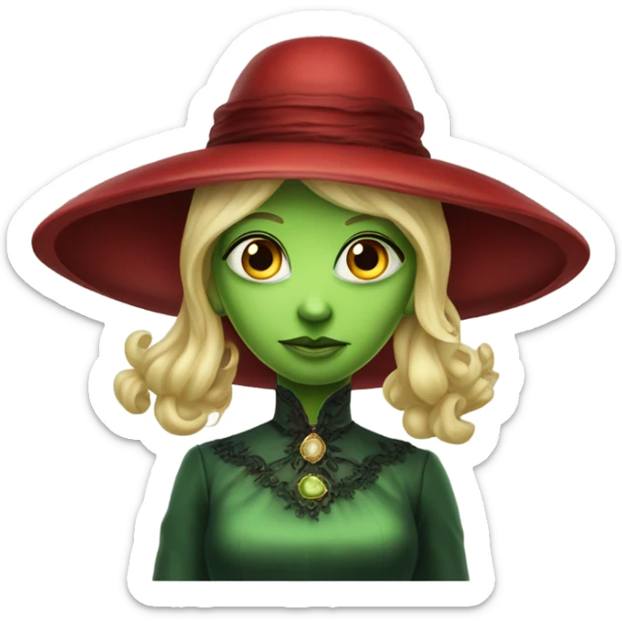 "galora green blonde alien woman" in red Victorian dress red elegant, full body sticker