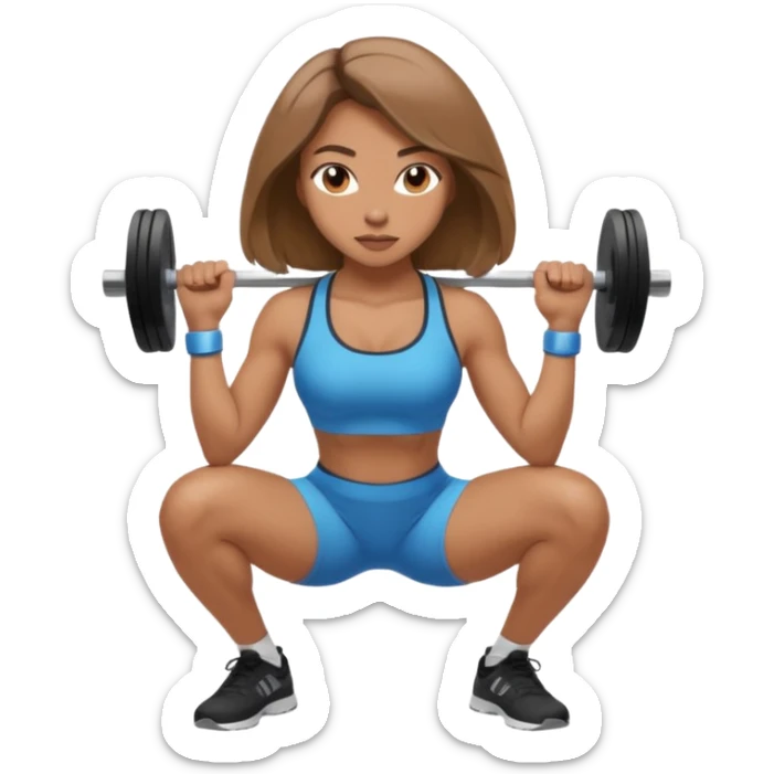 Beautiful woman with light brown shoulder length hair popping a squat without any weights sticker