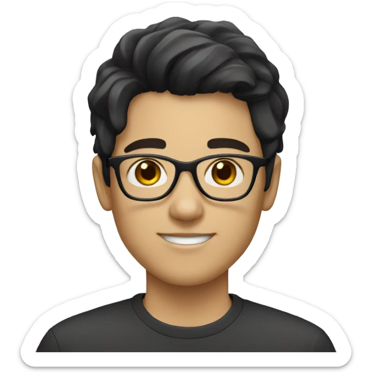 young person with glasses on, dark hair, white skin sticker
