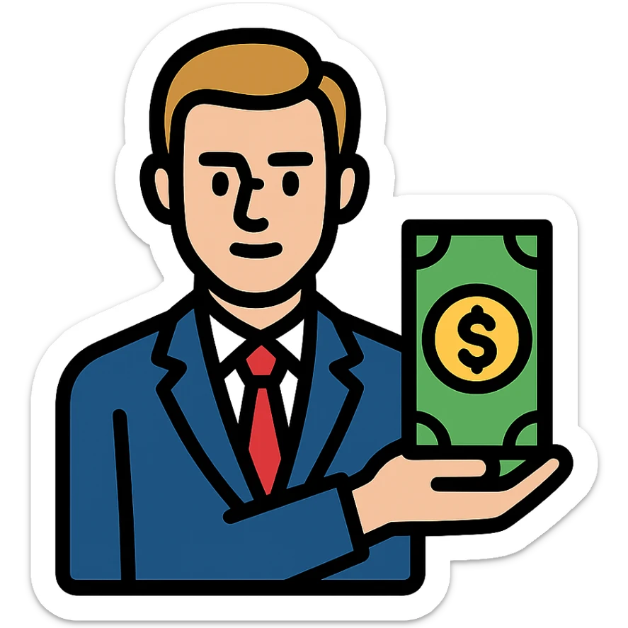 Nikolai Astrup, Norwegian politician, holding a pack of money in his hand sticker