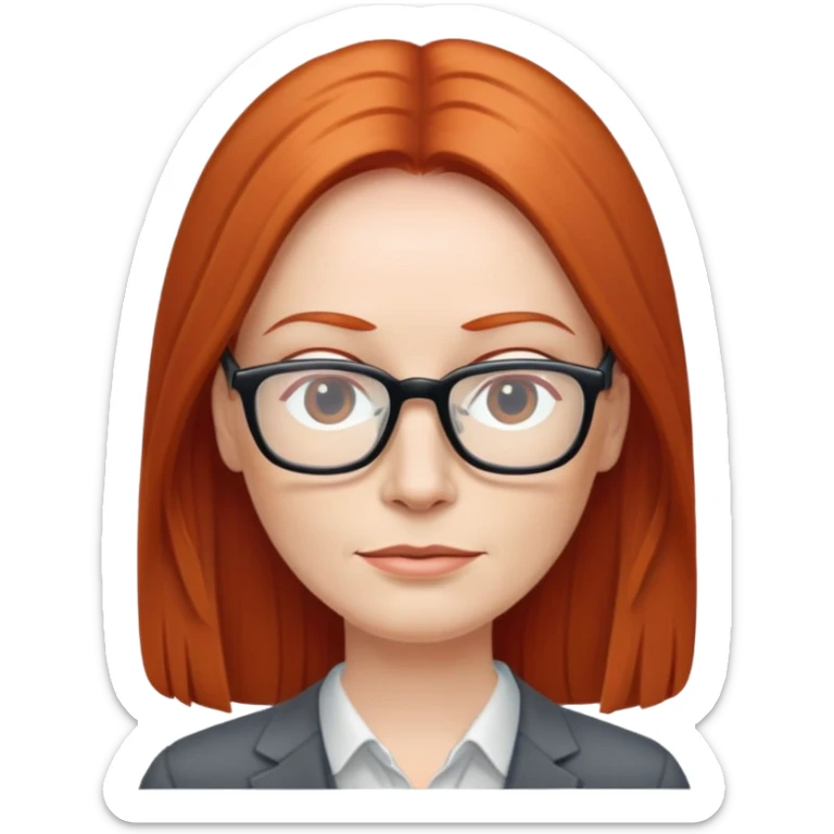 middle age Red head long straight hair pale skin wearing glasses sticker