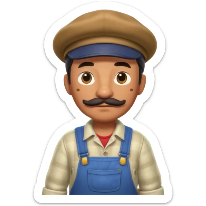 ANIMAL CROSSING CHARACTER ONLY: human famer with a beret and a mustache in the aninal crossing world 3d sticker