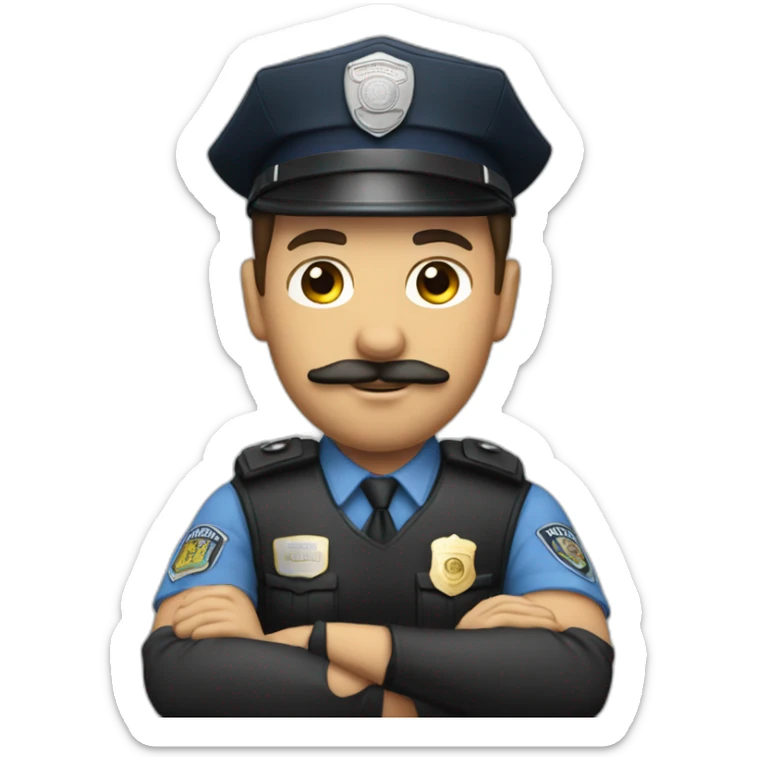 A man with a mustache and short hair with police cap driving a pickup sticker