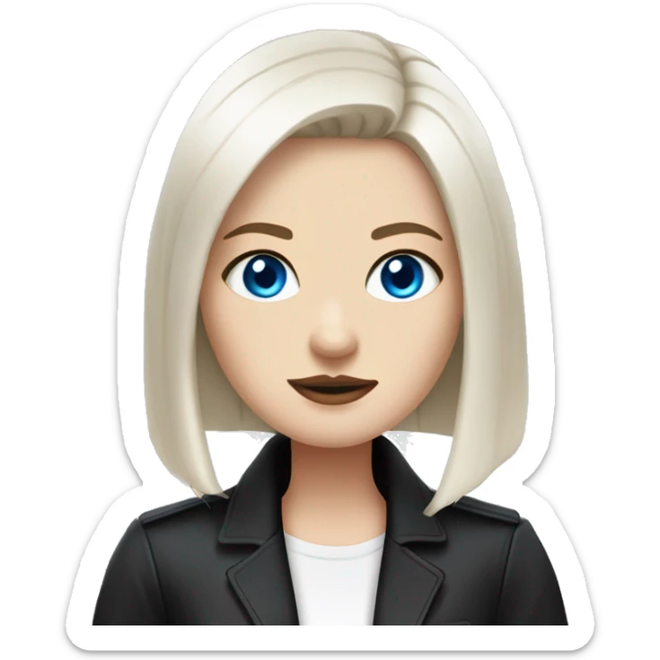 Slavic woman with blue eyes, fair skin, straight gradient bob hair, goth eyes makeup, dressed in white T-shirt and office black jacket. sticker