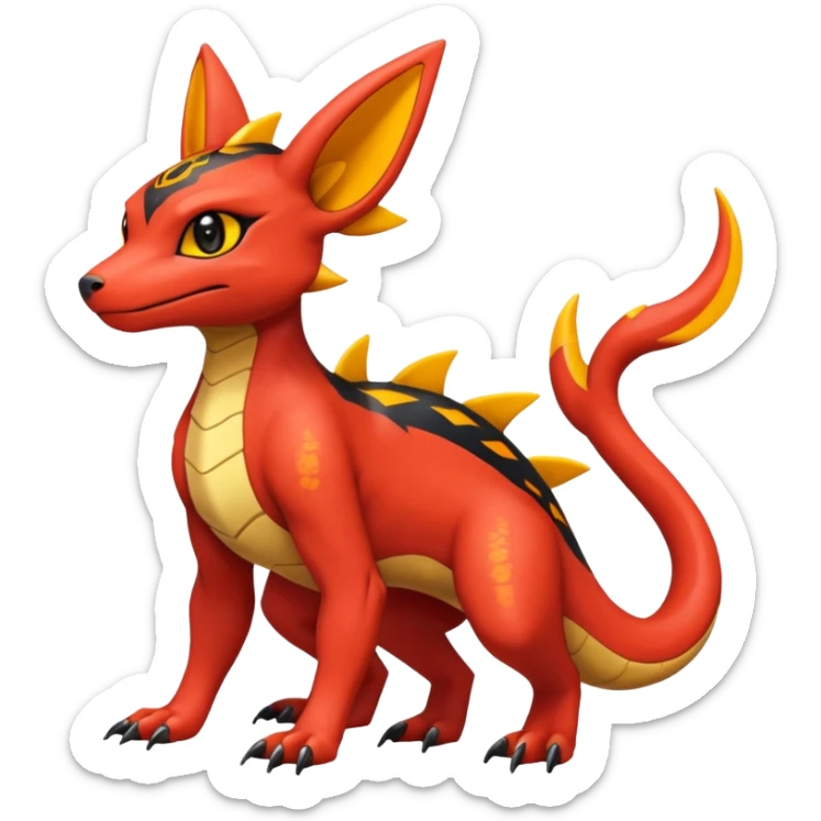 Exotic Volcanic Guilmon-Salandit-Umbreon-Fakémon-hybrid-creature (full body)  sticker