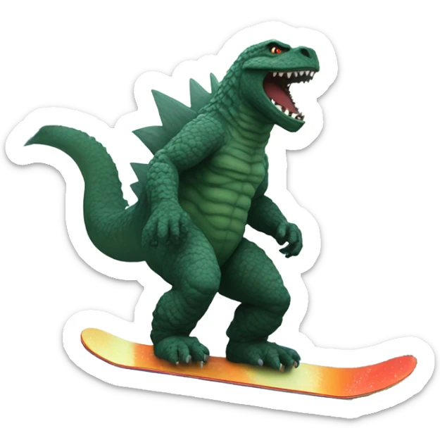 Godzilla snowboarding sticker