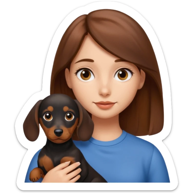 brown hair girl with black and tan dachshund puppy sticker