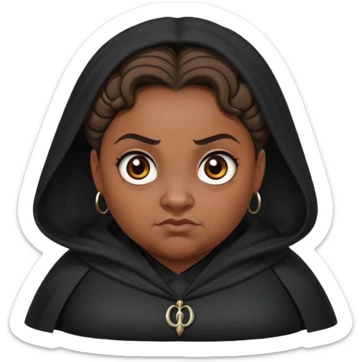 Alecto Carrow in harry potter, a woman fat, brown knot bun hair, look evil, black cloak sticker