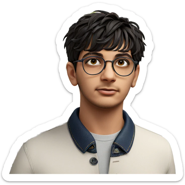 boy with glasses and flowers sticker