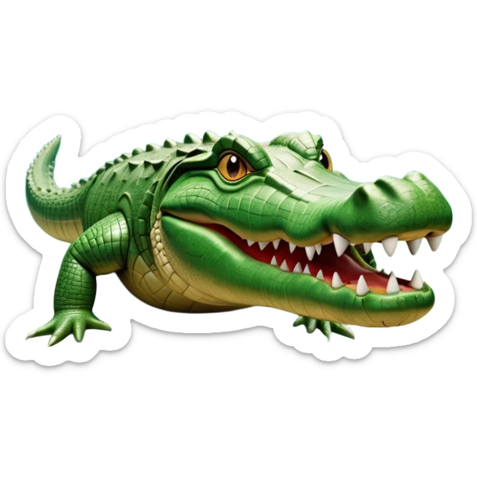 cinematic-crocodile-realistic-full-body-on all fours-emoji,-massive-scaled-body-partially-submerged-in-shallow-water,-head-tilted-dramatically,-rough-green-and-brown-hide-textured-with-deep-ridges,-simplified-yet-realistic-focused-features, head held high sticker