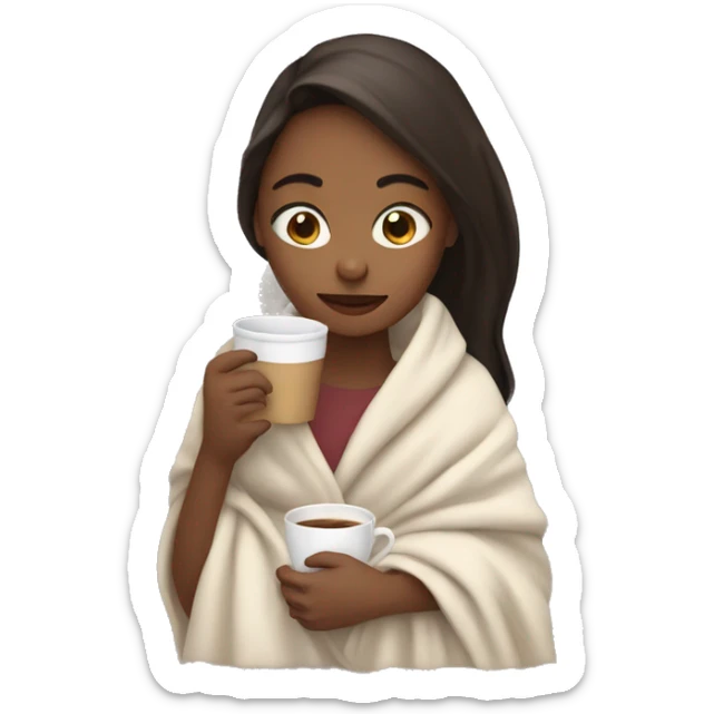girl inside a blanket sipping coffee eyes closed sticker