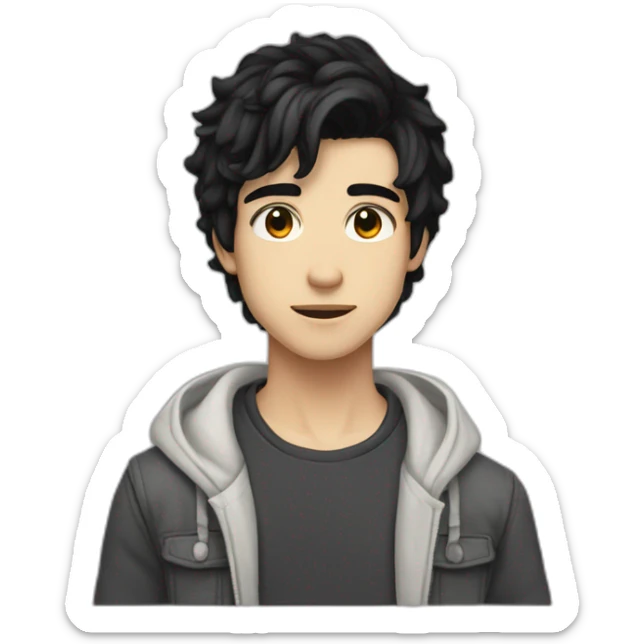 Guy 20 y.o. black hair amber eyes white skin full body sticker