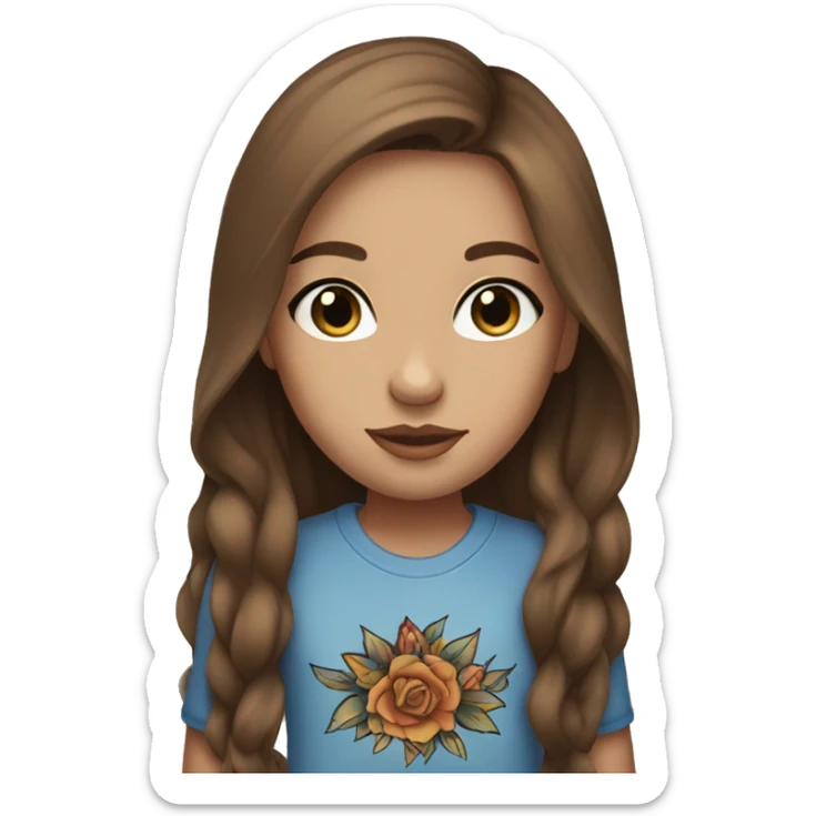 Girl with long brown hair, blue eyes, and tattoo sleeves sticker