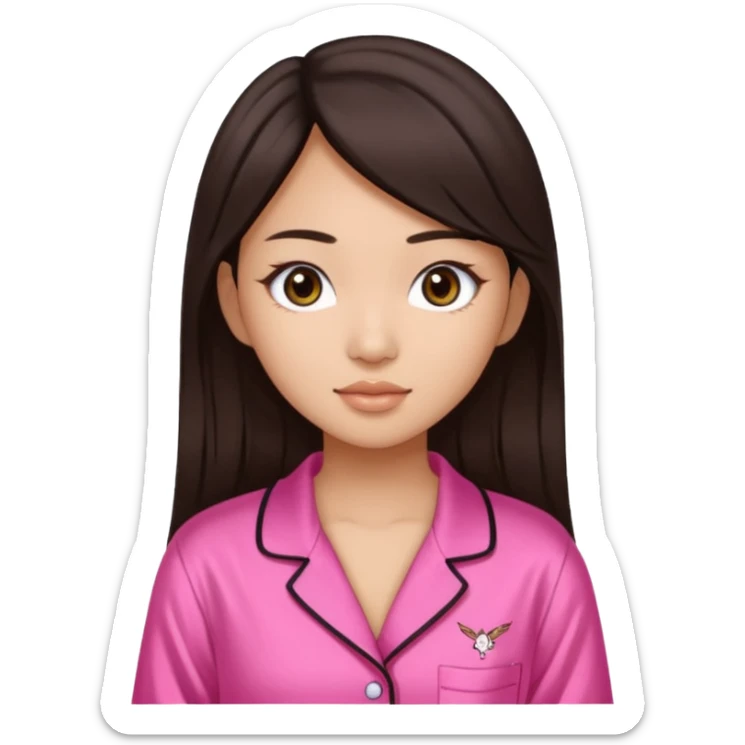 IT Girl, Asian, dark brown hair color, with big brown eyes, wearing Victoria's Secret pajamas sticker