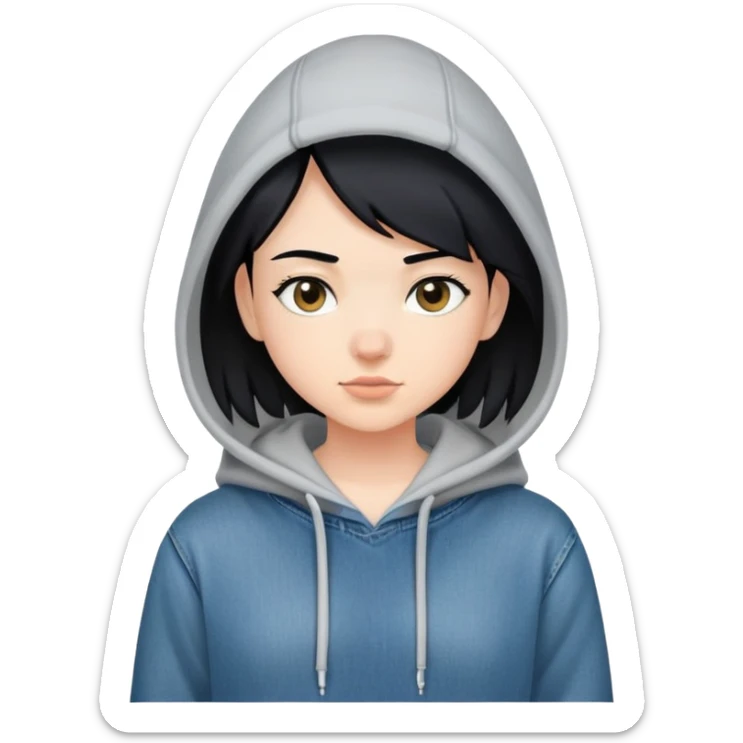 girl with black hair, wearing a hoodie and jeans, boyish look sticker