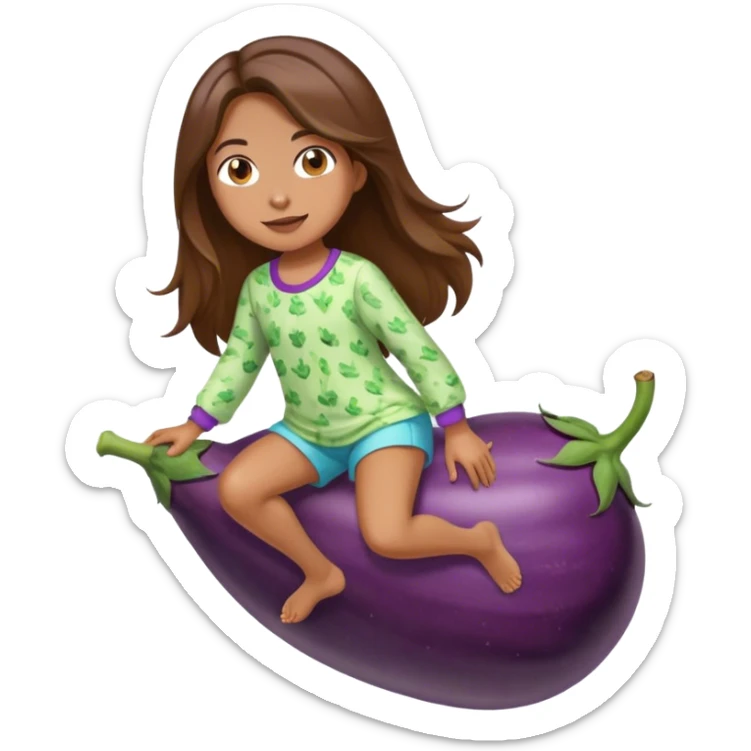 girl with long brown hair riding eggplant in shorts pijamas sticker