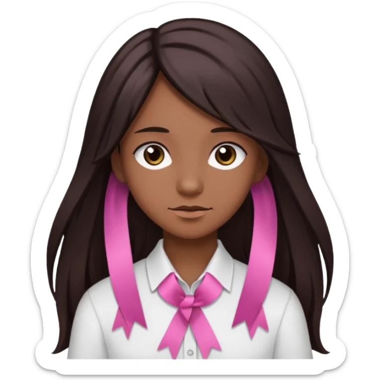 arikan, dark long hair whit pink ribbons. brown skin sticker