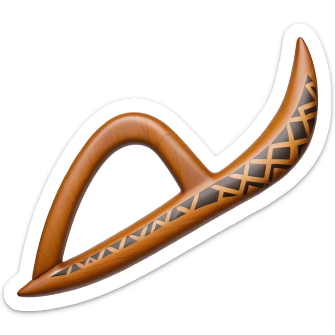 Cinematic Realistic Boomerang Emoji, depicted as a sleek, curved traditional Aboriginal tool rendered with detailed textures and a dynamic sense of motion, symbolizing cultural significance and natural craftsmanship under warm earthy lighting. sticker