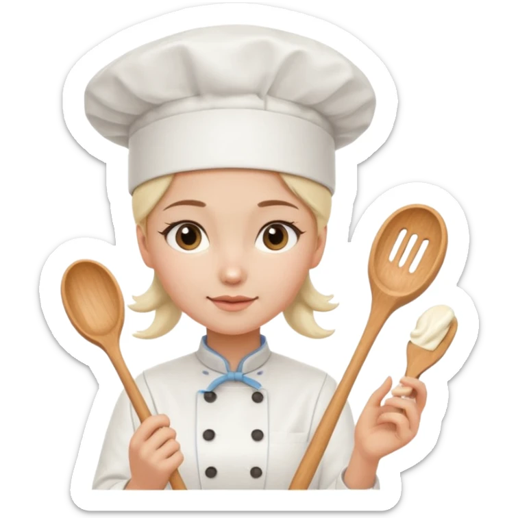 Young female baker - wearing a white chef's hat and holding a cream piping bag sticker