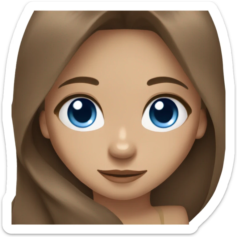 Brown haired straight long hair brown eyes girl  holding a brown and beige pomsky with blue eyes sticker