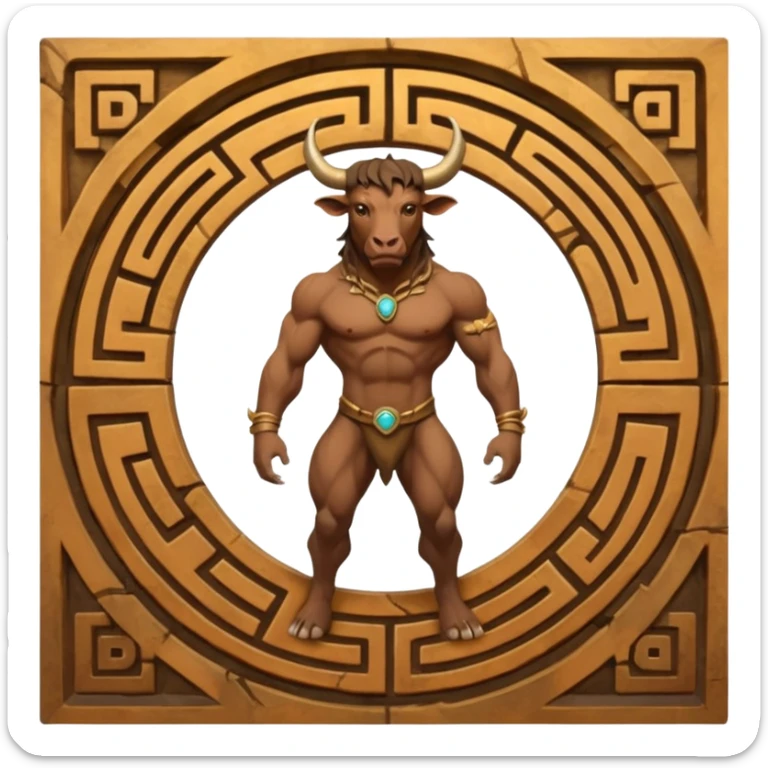 solarpunk style, oil paint - skinny The Minotaur lurks in the middle of the labyrinth sticker