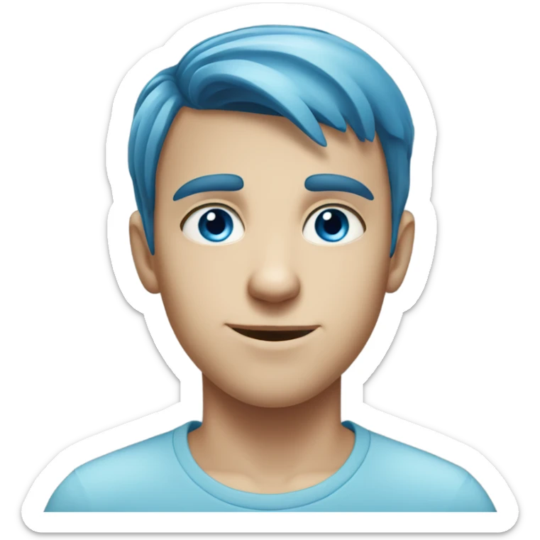 Straight faced young Caucasian boy with blue eyes and blue hair sticker