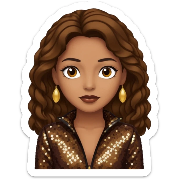 Cindy Herron from En Vogue with tan skin, long dark brown black sequin outfit sticker