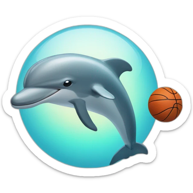 Dolphin with basketball and label that says "Cherno more Odesos" in front of the dolphin and the ball sticker