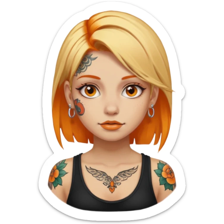 Girl with half orange half blonde hair with tattoos and piercings sticker